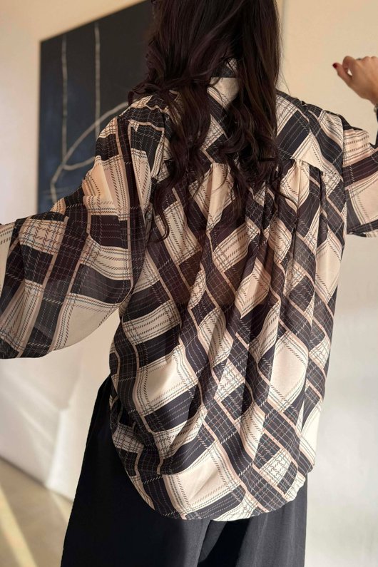 Ainsley Plaid Chiffon Blouse Stone